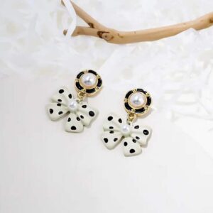 Polka Dot Bow & Pearl Drop Earrings