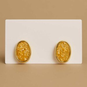 Gold Oval Druzy Style Stud Earrings