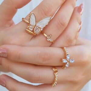 Golden Butterfly Ring Set / Stackable Rings
