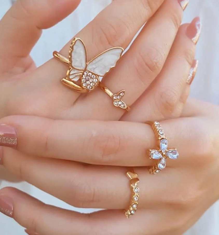 Golden Butterfly Ring Set / Stackable Rings