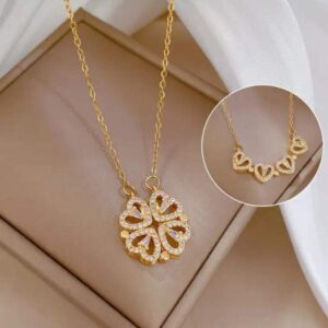 Gold Magnetic Heart Clover Necklace
