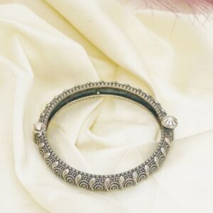 Classic Oxidized Silver Petal Motif Kada