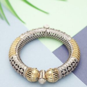 Dual-Tone Filigree & Textured Kada with Gold Accents