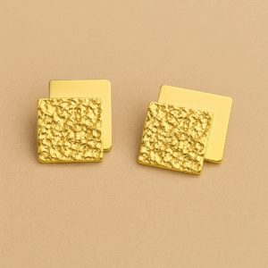 Gold Textured Square Stud Earrings