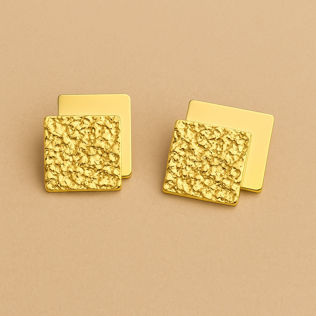 Gold Textured Square Stud Earrings