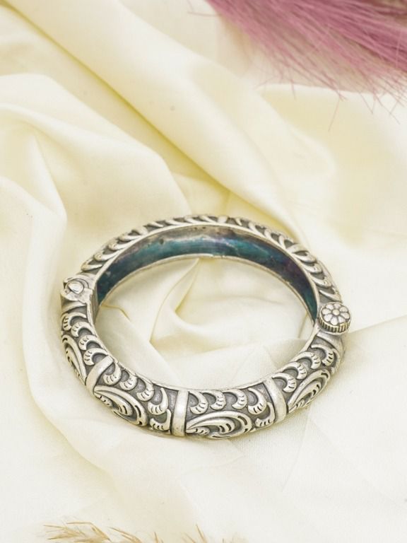 Ornate Oxidized Silver Swirl Pattern Kada