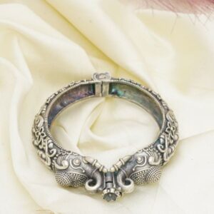 Oxidized Silver Elephant Head Opening Kada