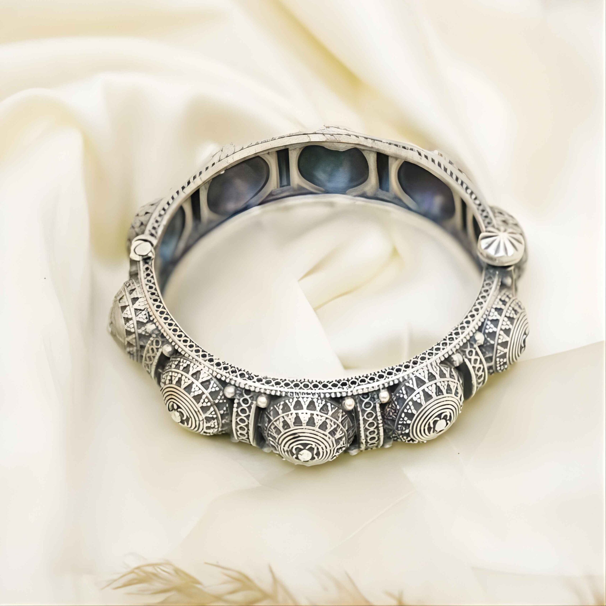 Oxidized Silver Round Medallion Kada