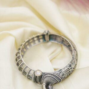 Silver Oxidized Peacock Motif Kada