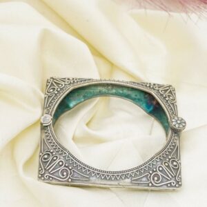 Silver Oxidized Square Kada with Traditional Motifs