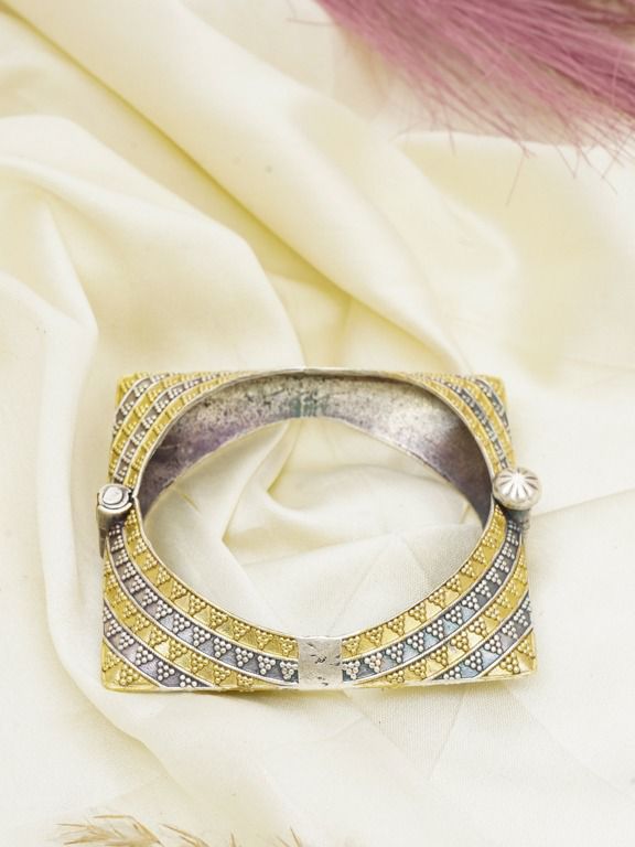 Textured Dual-Tone Square Bangle