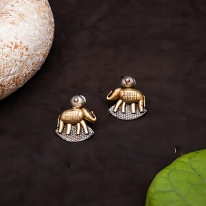 Dual Tone Elephant Silver Replica Stud Earrings