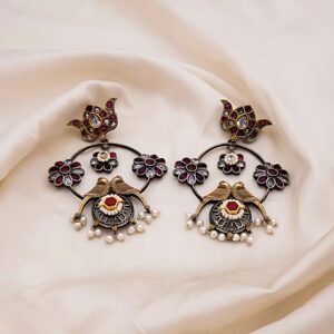 Dual Tone Monalisa Stone Pachi Kundan Earrings