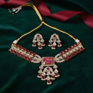 Elegant Ruby and Polki Kundan Necklace Set