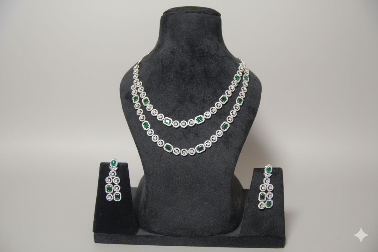 Emerald Green & AD Necklace Set