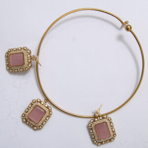 Elegant Dual-Tone Stone-Studded Necklace & Earrings Set