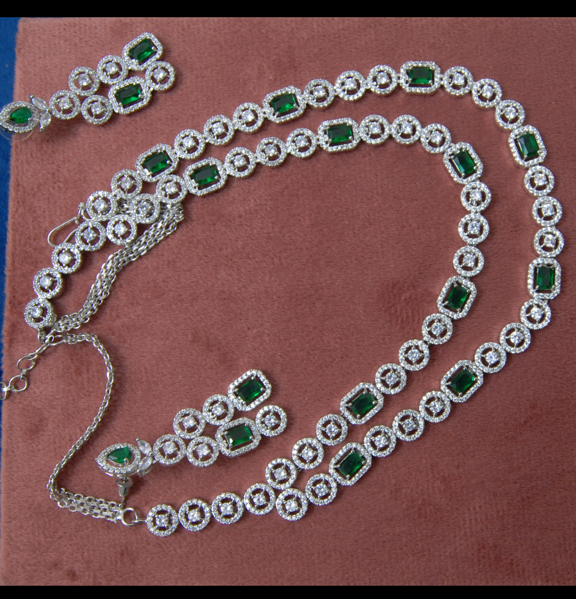 Emerald Green & AD Necklace Set - Image 3