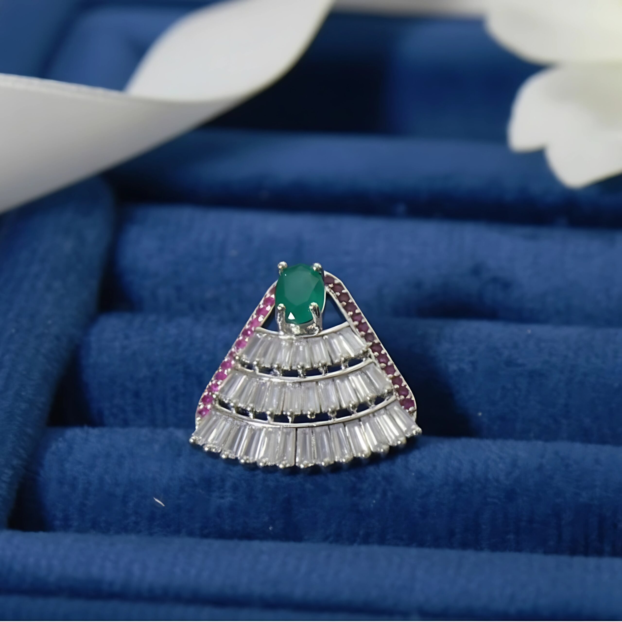 AD Fan Design Ring with Emerald & Rubies