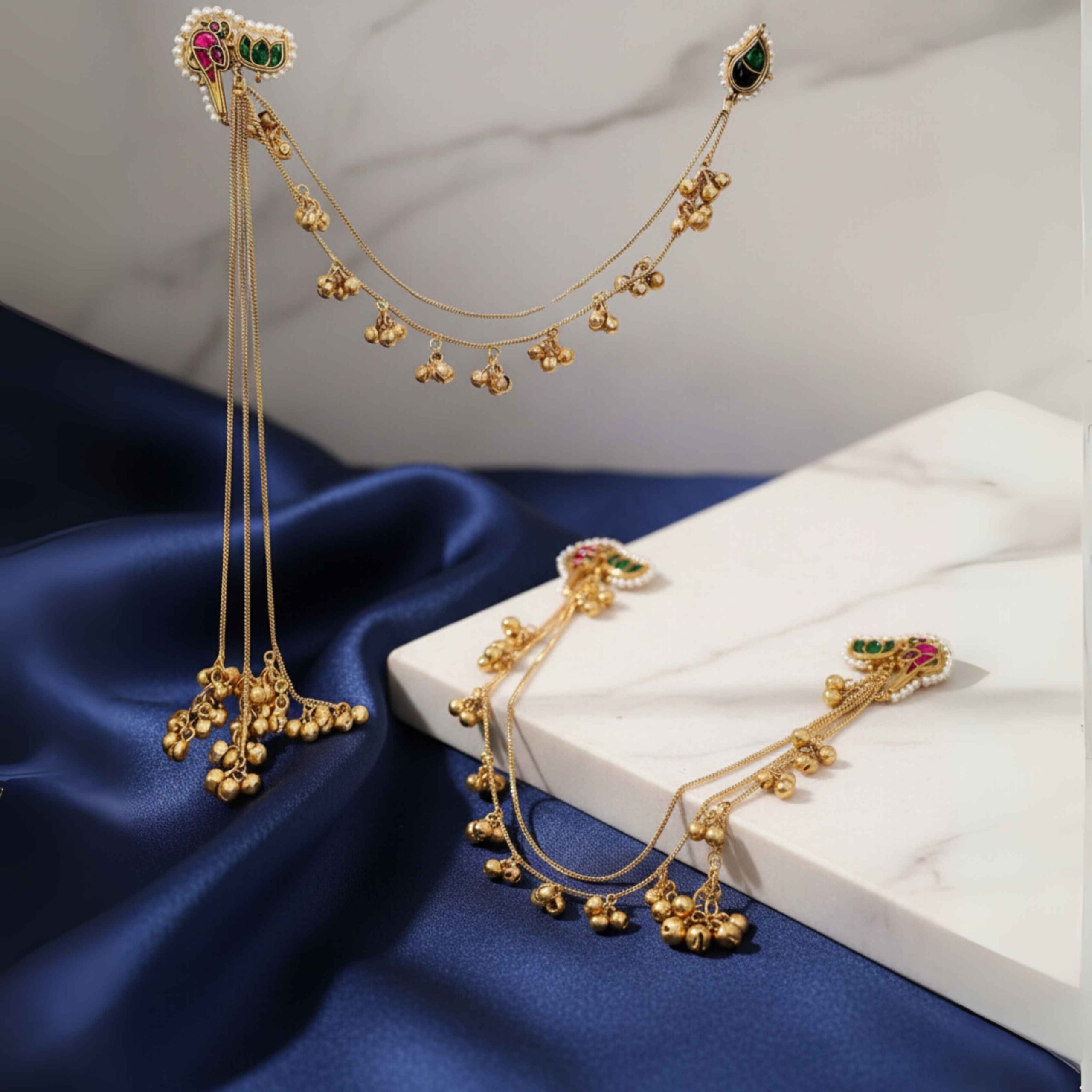 Grand Kashmiri Jhalar Chain Earrings