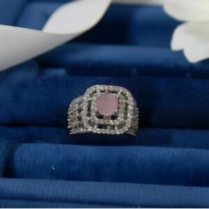 Grand American Diamond (AD) Statement Ring with Pink Center Stone