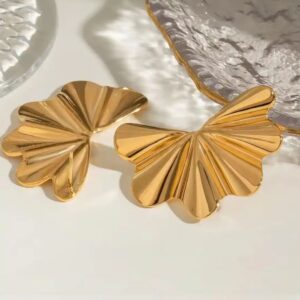 Oversized Gold Anti-Tarnish Scalloped Fan Earrings