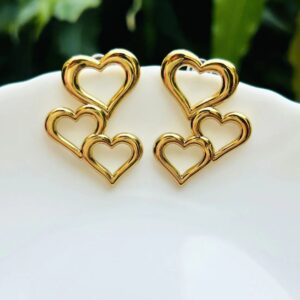Gold Anti-Tarnish Multi-Heart Dangle Studs