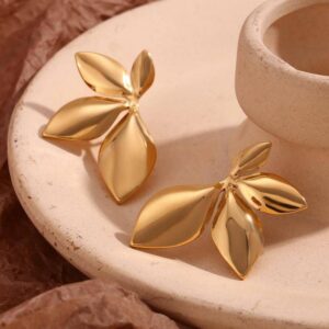 Gold Anti-Tarnish Dimensional Petal Statement Earrings
