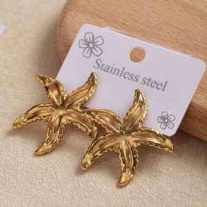 Gold Anti-Tarnish Hammered Starfish Earrings