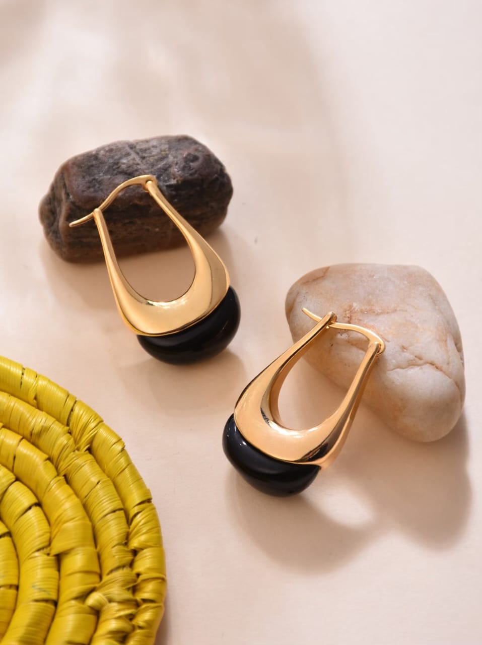 Gold Anti-Tarnish Huggie Hoops with Colored Stone Drops