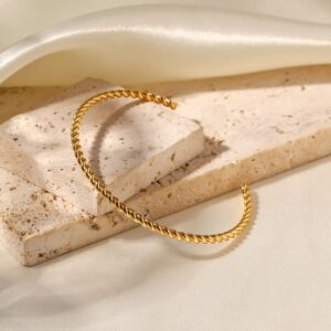 Gold Anti-Tarnish Thin Twisted Cuff Bracelet