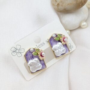 Enamel and Baroque Pearl Flower Stud Earrings