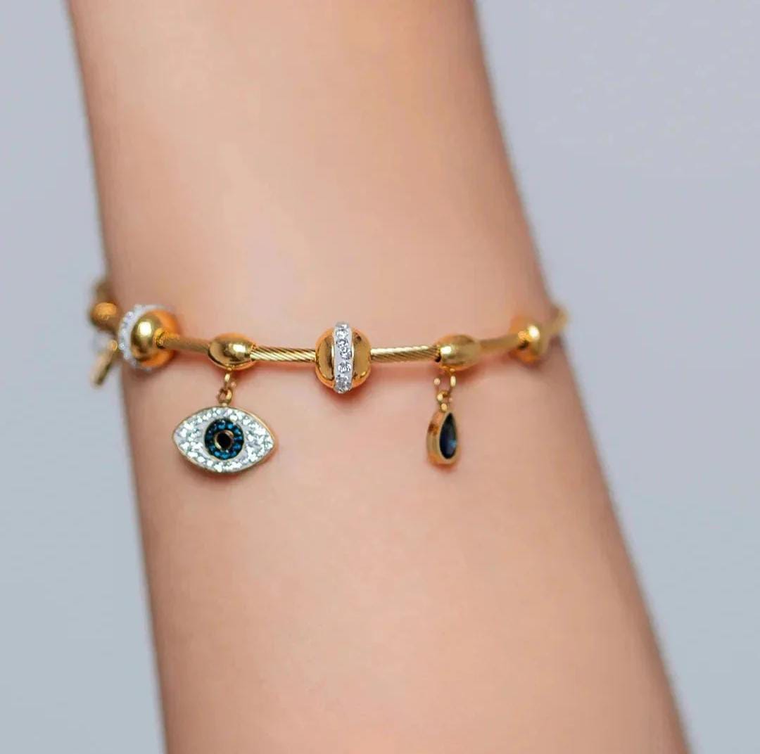 Gold Evil Eye Charm Bracelet - Image 4
