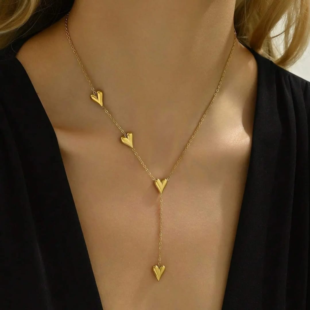 Gold Dainty Heart Lariat Necklace - Image 3