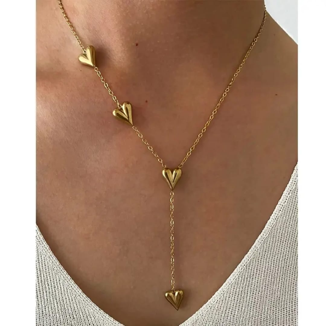 Gold Dainty Heart Lariat Necklace - Image 2