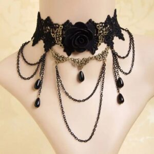 Black Lace & Rose Dangle Choker