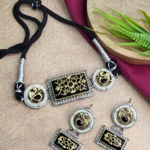 Dual-Tone Oxidized Monalisa Stone Choker Set