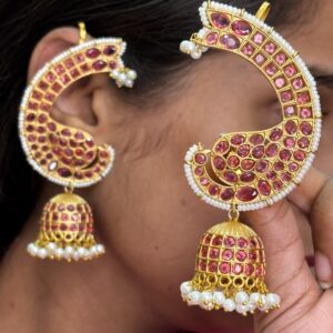 Traditional Monalisa Stone Pachi Kundan Jhumki Earrings