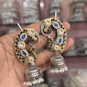 Dual-Tone Kundan Pachi Ear Cuff Jhumki Earrings