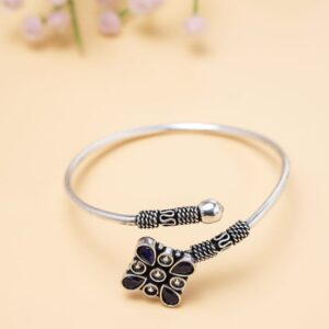 German Silver Replica Open Cuff Kada with Monalisa Stone