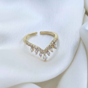 Gold Pave CZ Chevron Adjustable Ring
