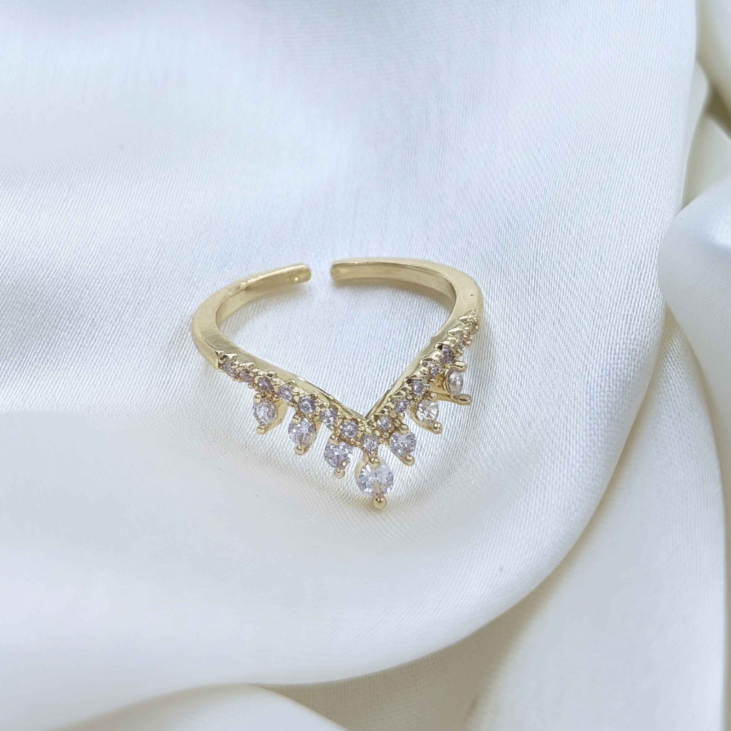 Gold Pave CZ Chevron Adjustable Ring