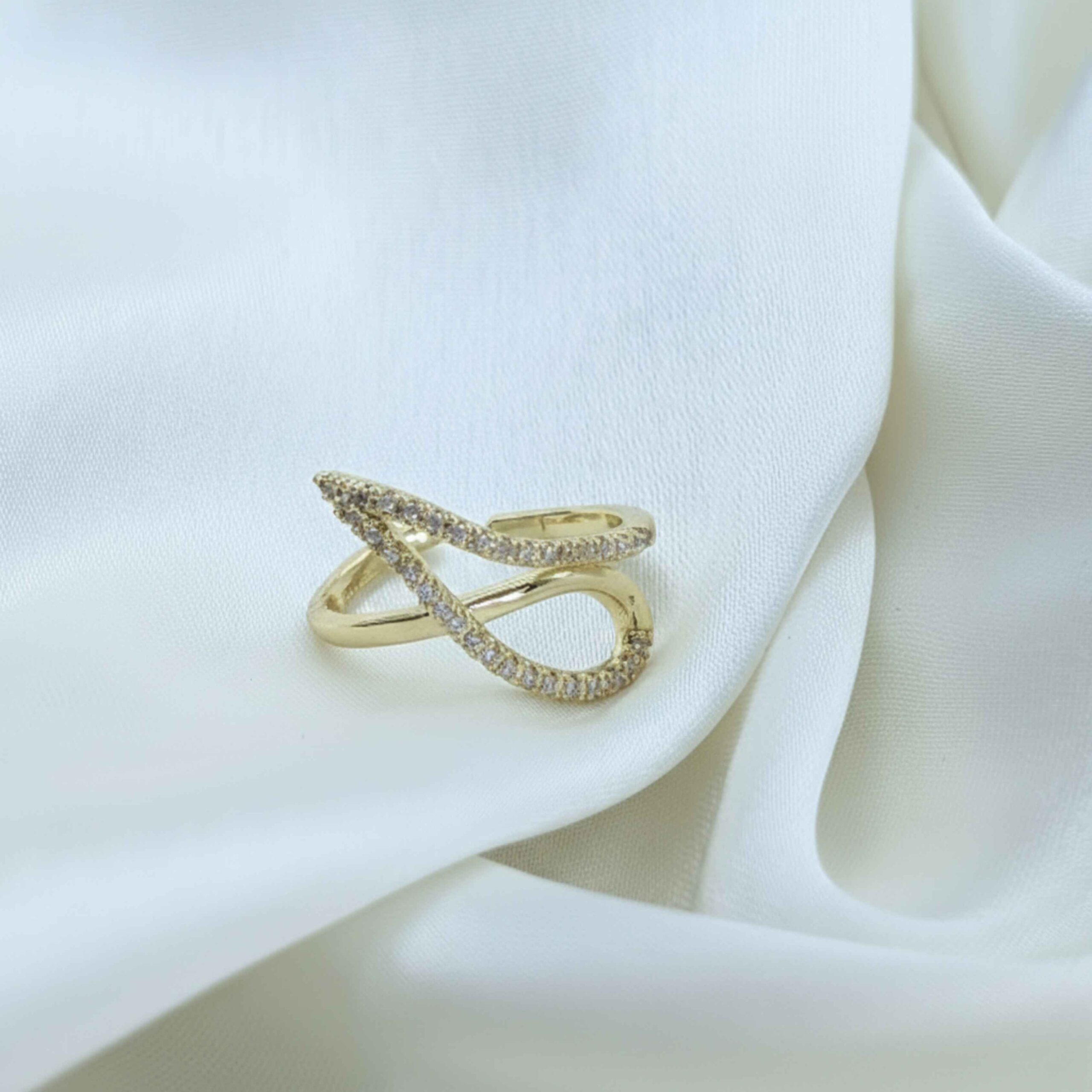 Gold Pave CZ Intertwined Statement Ring