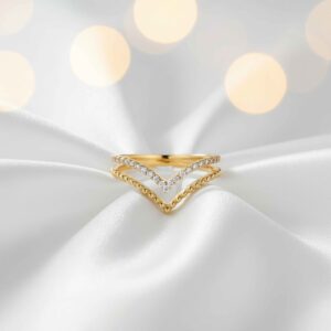 Gold Pave and Beaded Chevron Stack Ring