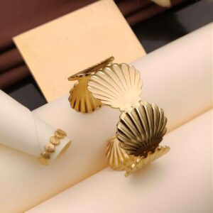 Sculptural Gold Seashell Cuff Bracelet & Ring Set