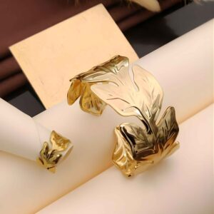 Sculptural Gold Leaf Cuff Bracelet & Ring Combo