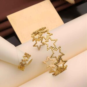 Gold Interconnected Star Cuff Bracelet & Ring Combo