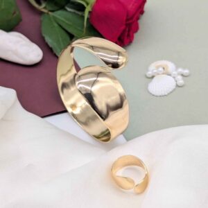 Sculptural Wave Open Cuff Bracelet & Ring Combo