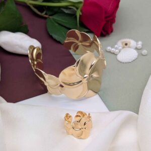 Sculptural Plumeria Flower Cuff Bracelet & Ring Combo