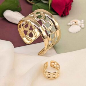 Gold Geometric Cutout Cuff Bracelet & Ring Combo