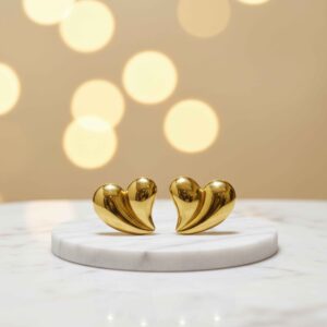 Sculptural Gold Anti-Tarnish Heart Earrings